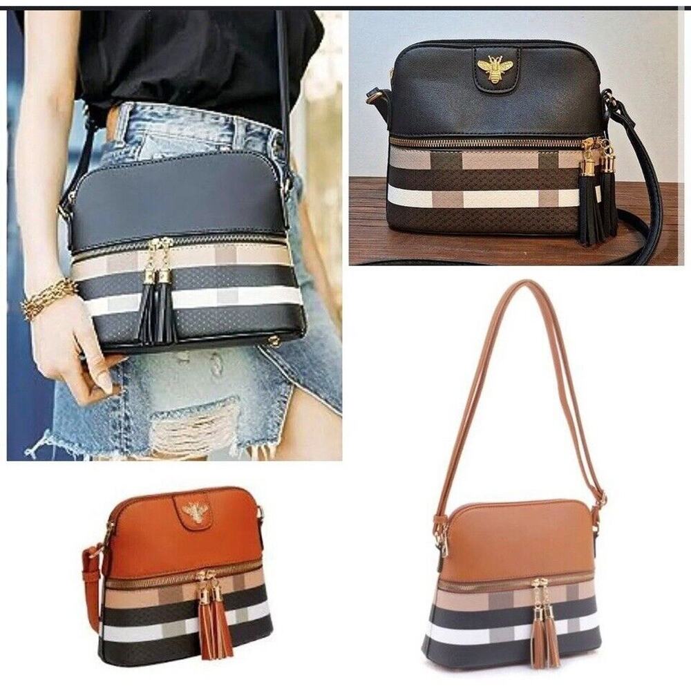 Deluxity Los Angeles Small Bumblebee Crossbody Bag Tan/Black NWT - Picture 2 of 7